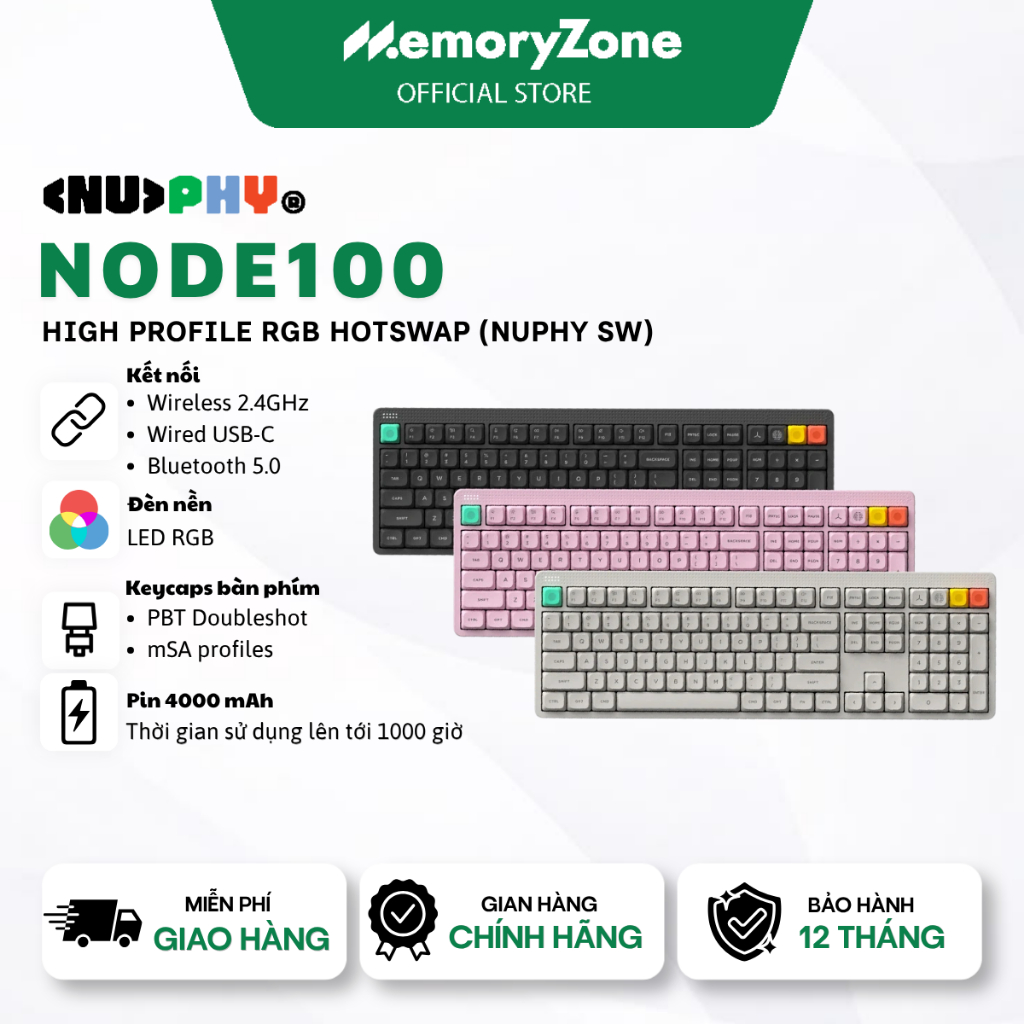 [CHÍNH HÃNG] Bàn phím cơ không dây NuPhy Node100 High Profile RGB Hotswap (Nuphy Sw) - Bảo hành 12 t