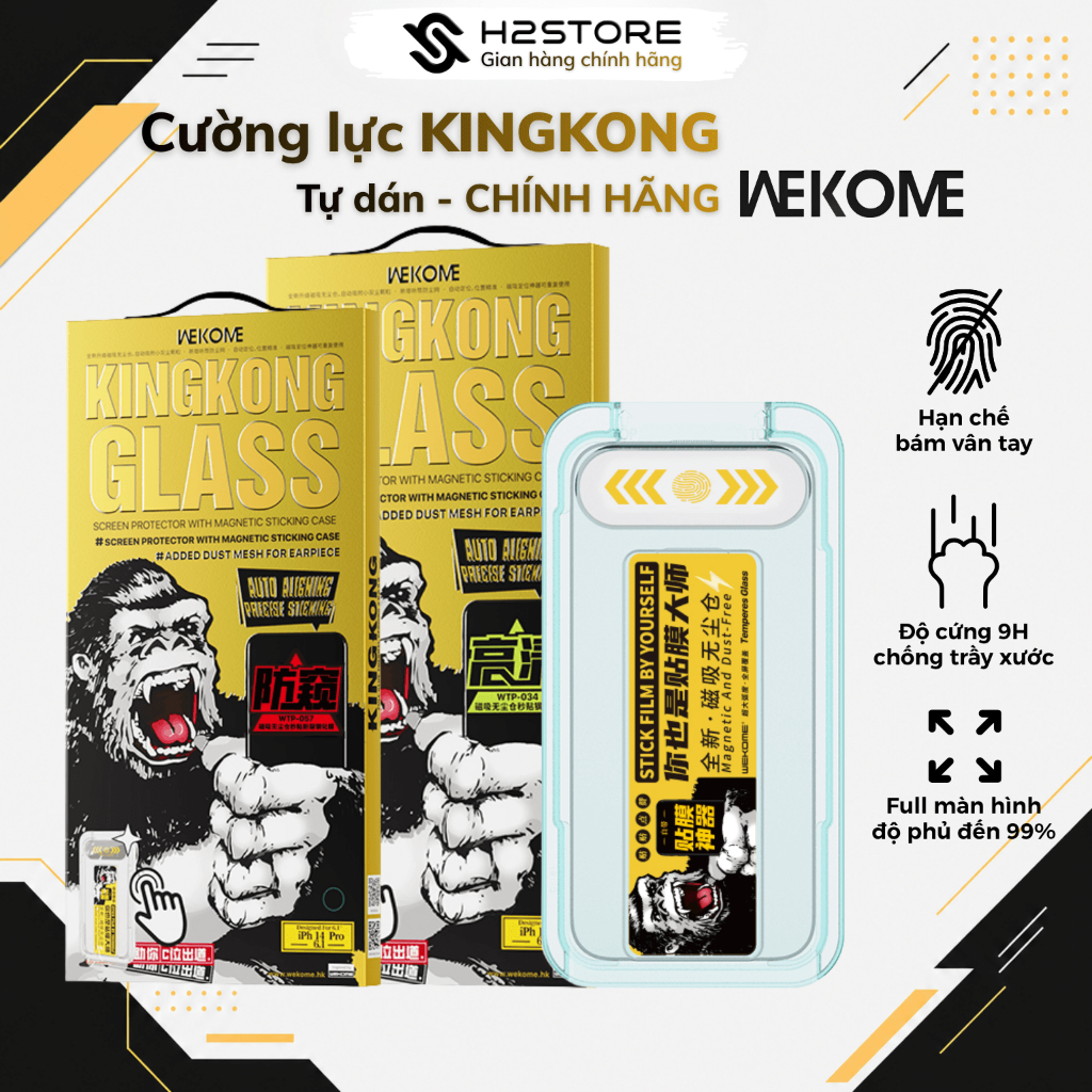 Kính cường lực KINKONG WEKOME WTP 034/ 057 khung tự dán cho iPhone X Xs 11 12 13 14 15 16 17 18 Pro Max
