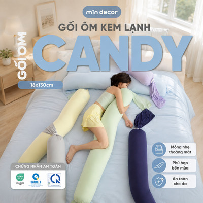 Gối Ôm Kẹo Candy Mịn Decor, Gối Ôm Kem Lạnh Mềm Mát, Gối Ôm Decor Phòng Ngủ, Size 130cm