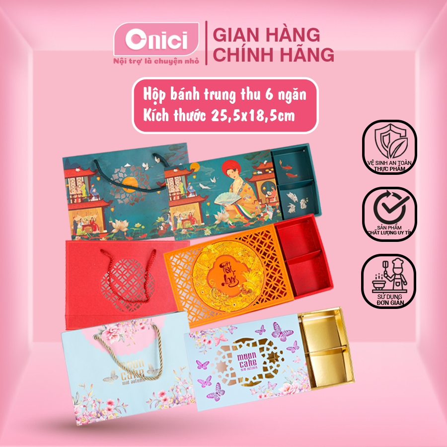(QUÀ TẶNG KHÔNG BÁN) Bộ hộp đựng bánh trung thu dẻo 75gr 6 ngăn (mẫu ngẫu nhiên) ONICI