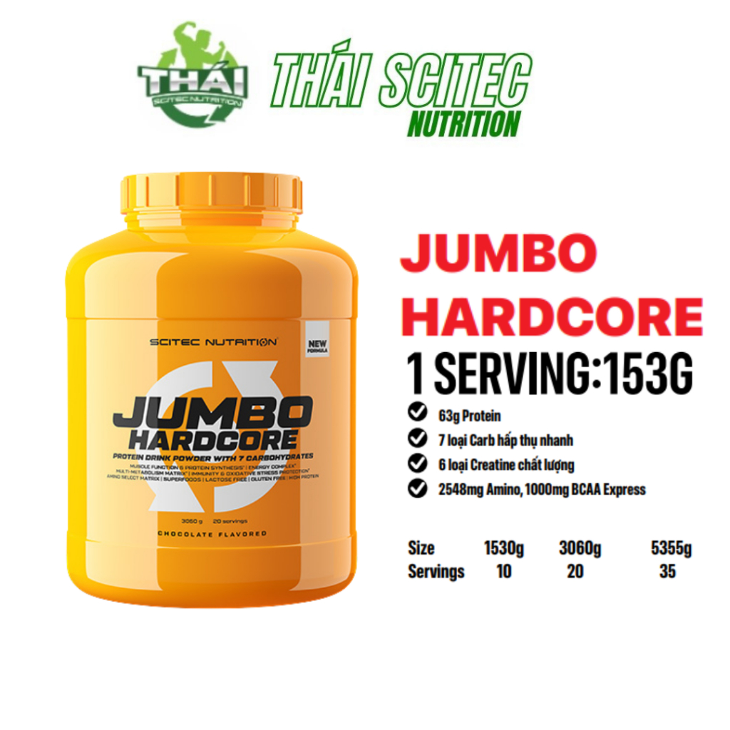 Sữa bột Whey mass Jumbo Hardcore Scitec Nutrition, sữa tăng cân tăng cơ