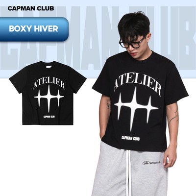 [OUTLET 50%] Áo thun nam nữ màu đen HIVER tay ngắn form Boxy CAPMAN CLUB trẻ trung thoải mái
