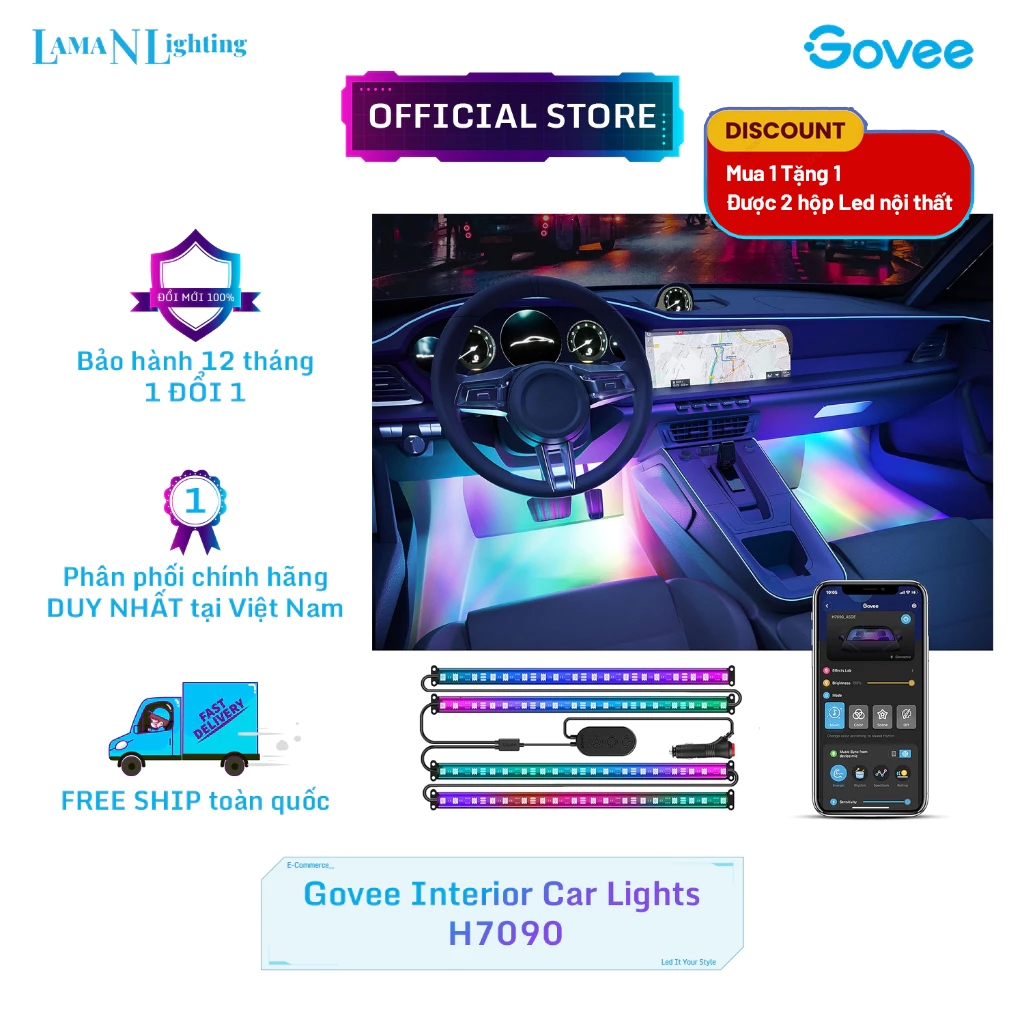[Mua 1 Tặng 1] Đèn LED trang trí nội thất ô tô Govee H7090 | 16 triệu màu - 4 dâyx30cm