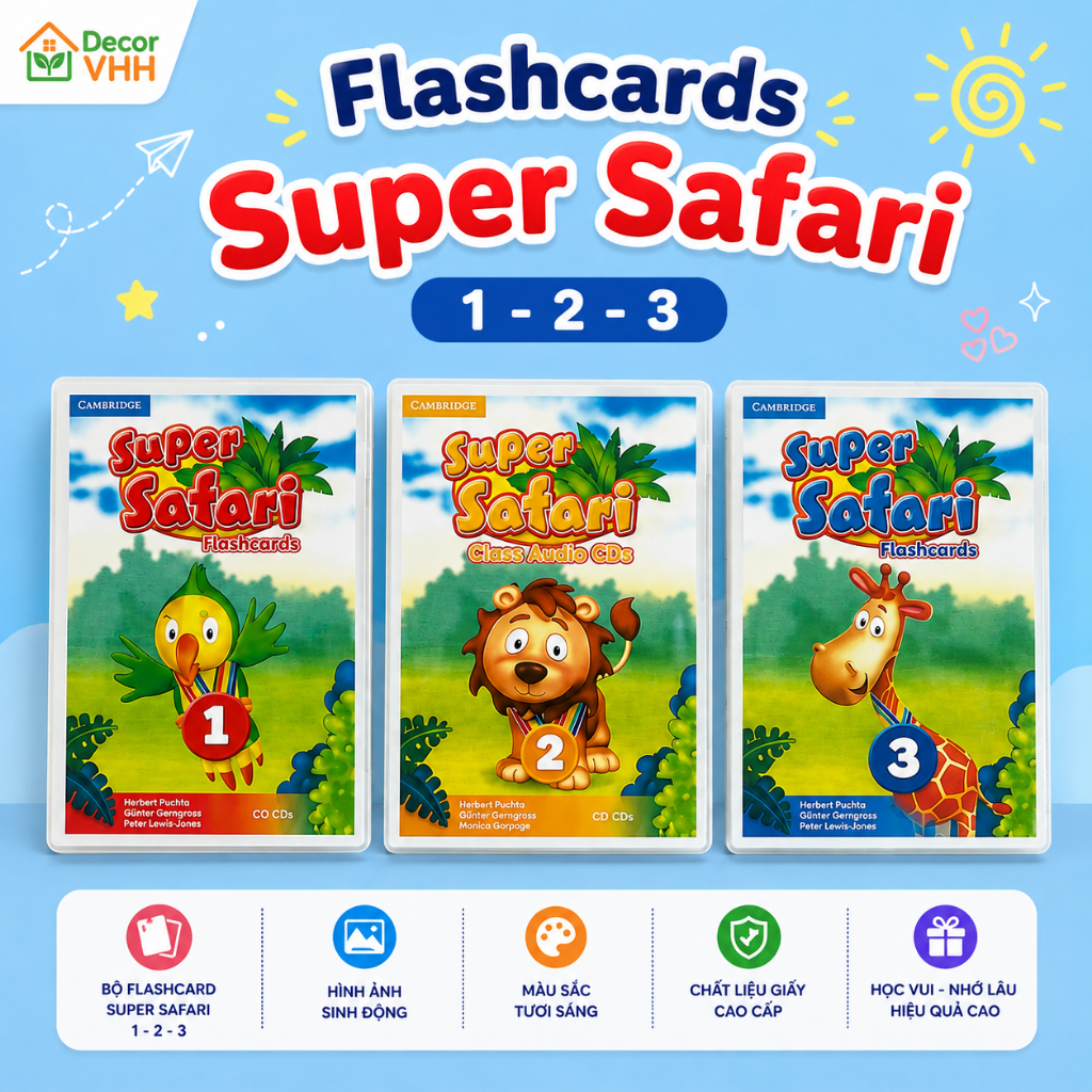 Thẻ Flashcard Supper Safari 123 ép plastic (A5) - Flashcard cho bé