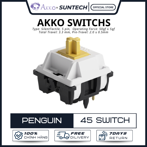 Switch Cơ Akko Penguin Silent Tactile (Hộp 45 Cái) - 5 Pin, Êm Ái Tối Đa, Không Tiếng Ồn, Chính Hãng