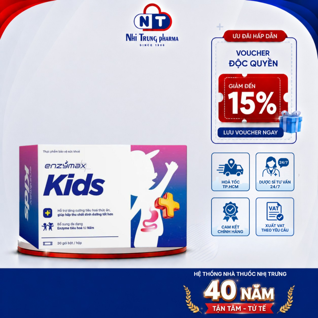 [HỎA TỐC HCM] Men Tiêu Hóa Enzymax Kids – Hỗ Trợ Trẻ Ăn Ngon, Tăng Cường Hấp Thu Hộp 30 Gói