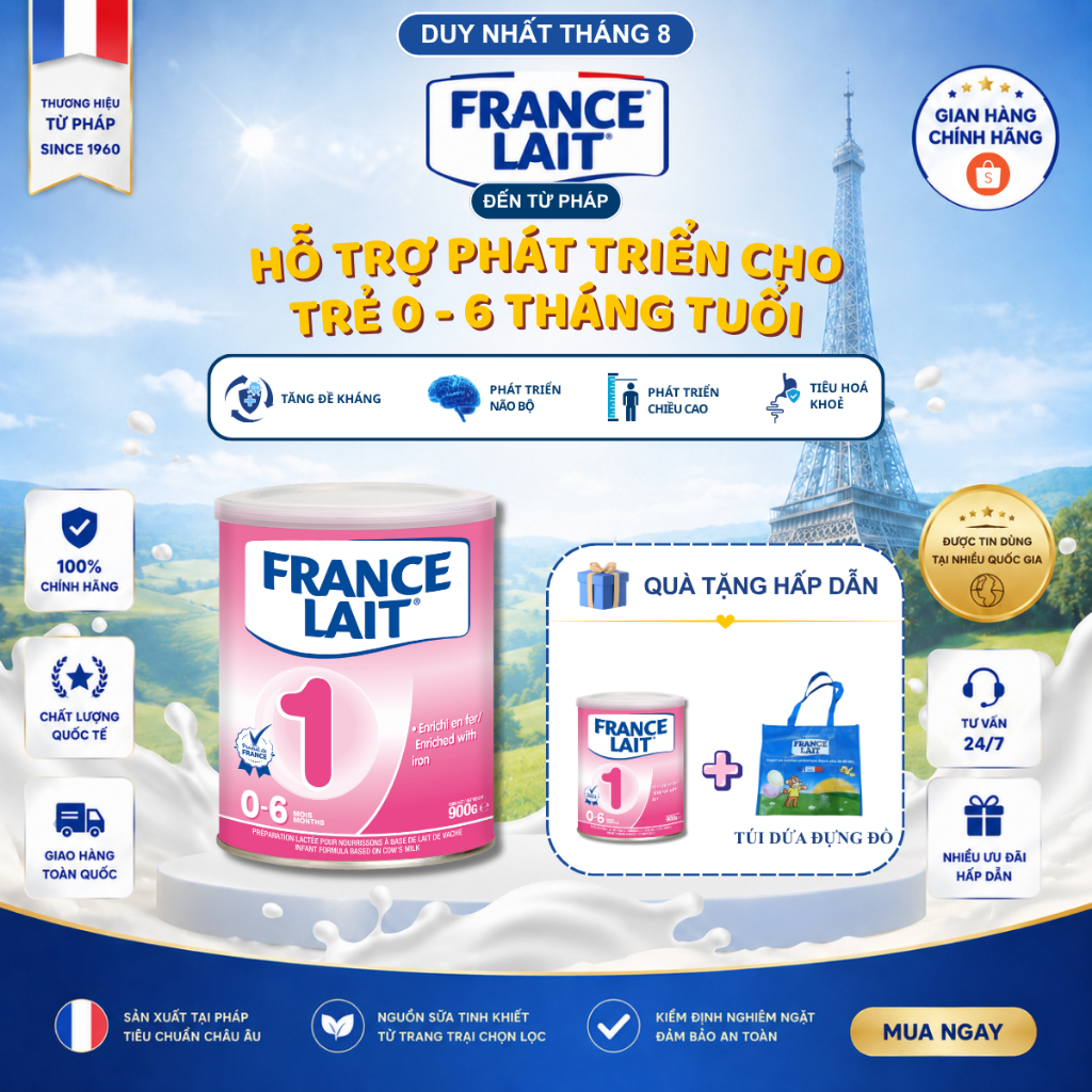 Sữa France Lait 1 Nhập Khẩu Tại Pháp Hỗ Trợ Giúp Bé Phát Triển Toàn Diện.