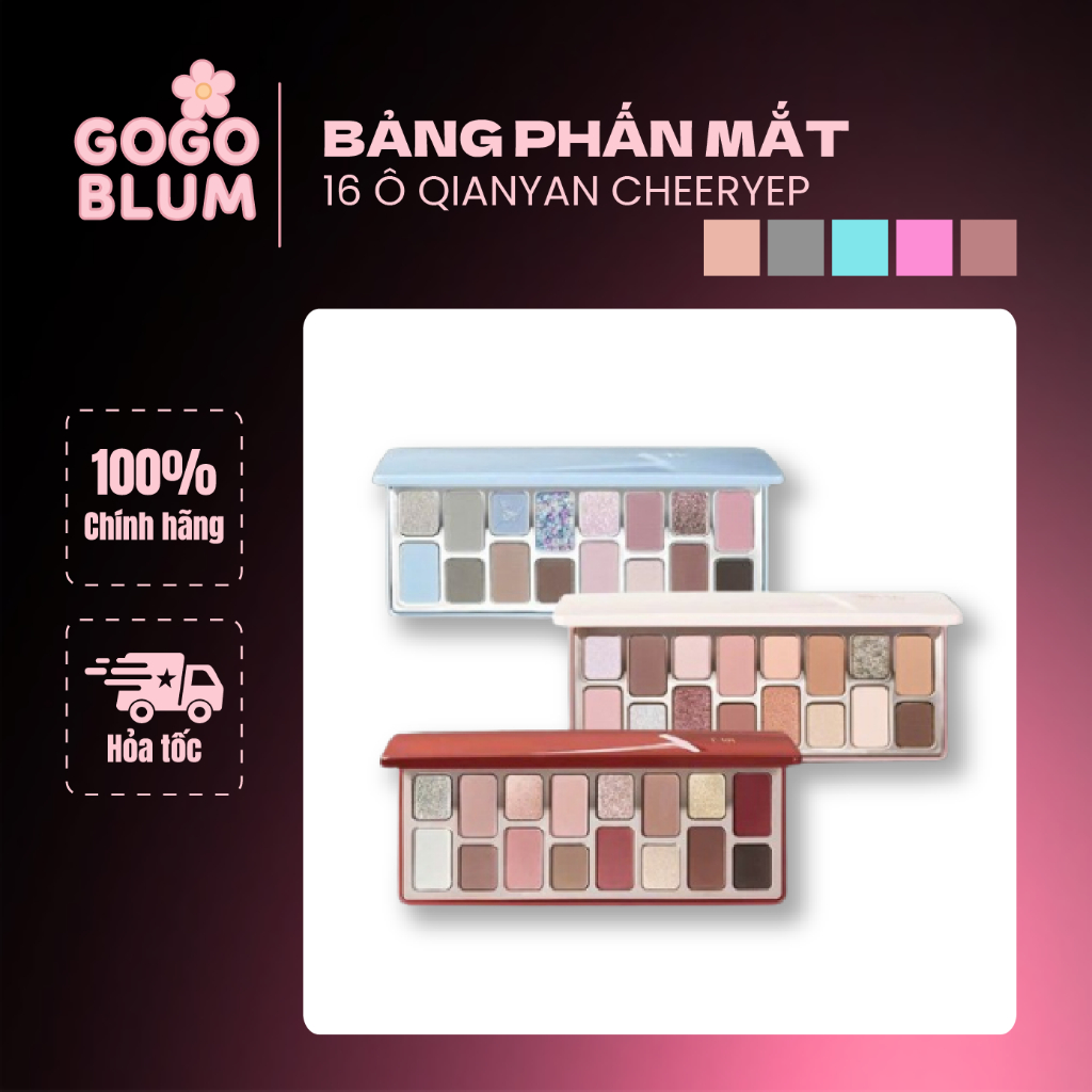 QianYan Bảng Phấn Mắt QianYan Cheeryep 16 Ô Natural Color, Tone Màu Đa Dạng, Nhũ Lì GOGO BLUM 13g
