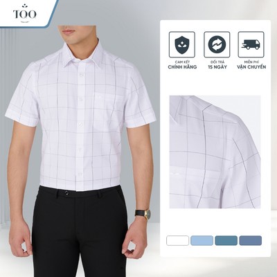 Áo Sơ Mi Nam Kẻ Caro Công Sở Không Nhăn Ngắn Tay Thoáng Mát Kẻ Sang Trọng Có Túi Ngực Slimfit TQQ K513CB