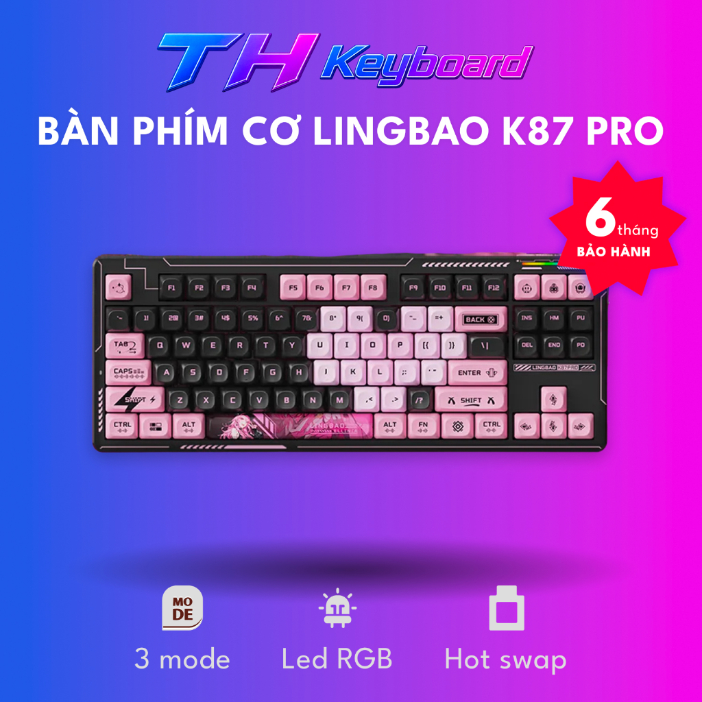 Bàn Phím Cơ Chính Hãng Lingbao K87/K75 PRO Anime Chủ đề 3 Mode RGB Full Foam Có App chỉnh THKeyboard