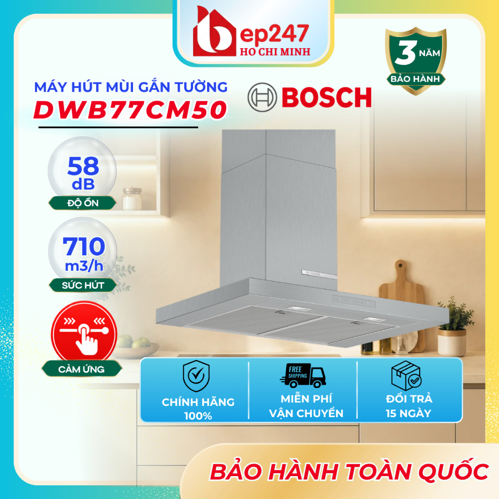 Máy Hút Mùi Bosch DWB77CM50 Series 4 70cm Inox Cao Cấp Hút Khử Mùi Nhà Bếp Công Suất Lớn