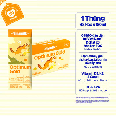 Thùng 48 hộp sữa bột pha sẵn Vinamilk Optimum Gold 180ml