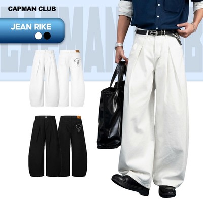 Quần dài nam denim RIKE ống rộng CAPMAN CLUB, quần jean ống cong thêu chữ phong cách trẻ trung