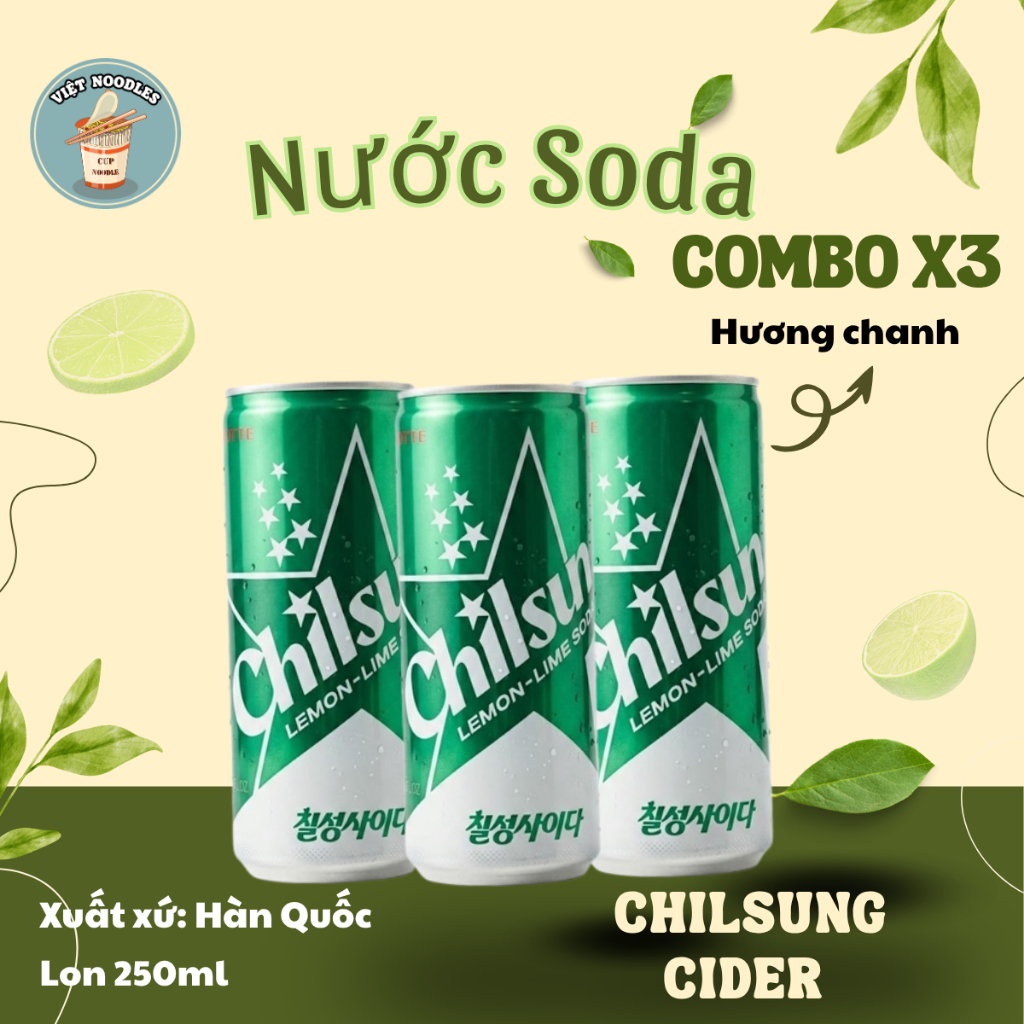 Nước giải khát có ga chilsung cider - 250ml Hàn Quốc Lotte - Việt Noodles