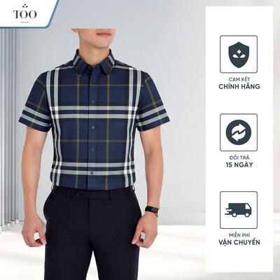 Áo Sơ Mi Nam Vạt Ngang TQQ K603CB Kẻ Ngắn Tay Không Nhăn