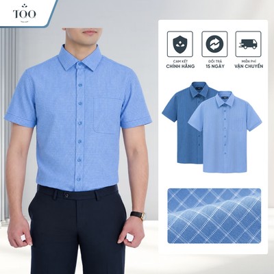 Áo Sơ Mi Nam Kẻ Nhỏ Không Nhăn Ngắn Tay Mặc Đi Làm TQQ K659CB Vạt Ngang Có Túi Ngực