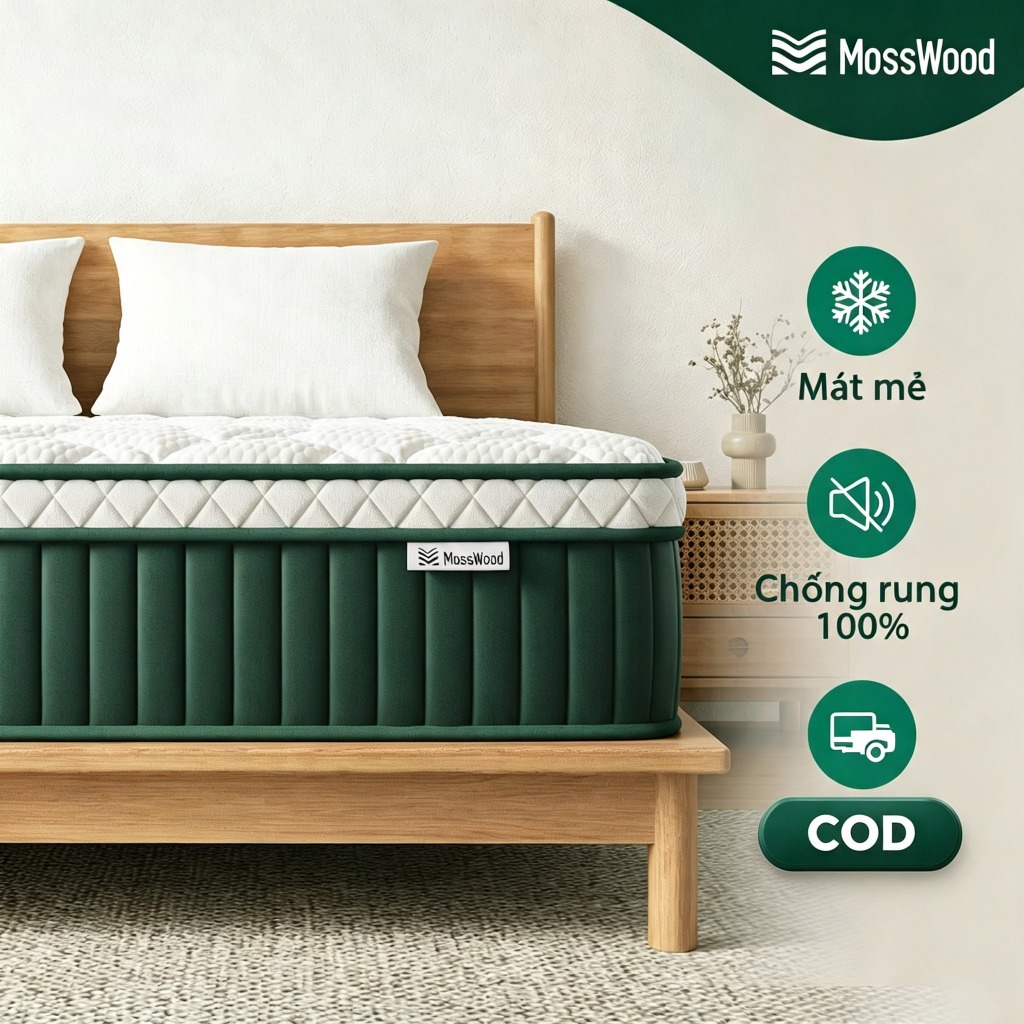 Nệm lò xo MOSSWOOD sử dụng vải lụa mát lạnh và mút hoạt tính bạc hà, thoáng khí và thoải mái, đáy nệm chống trượt | BigBuy360 - bigbuy360.vn