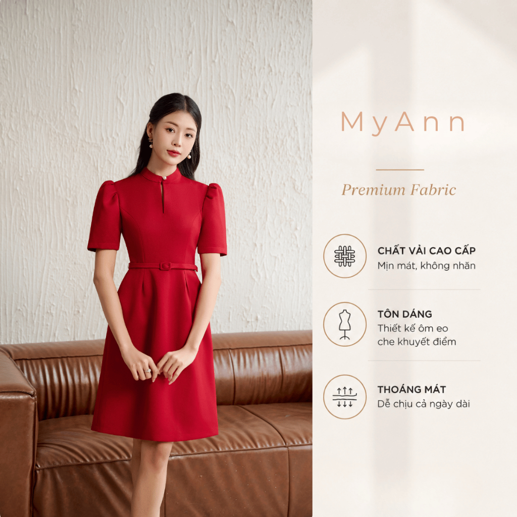 (Winter) Váy Keelin thiết kế dáng xếp ly A cổ tàu tay bồng