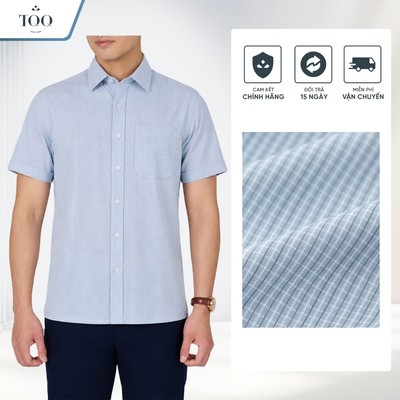 Áo Sơ Mi Công Sở Nam Không Nhăn Vạt Ngang TQQ Có Túi Ngực Tay Ngắn Kẻ Nhỏ Đi Làm TQQ RK702CB