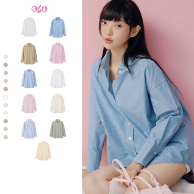 Áo sơ mi OLV tay dài dáng rộng Cotton Striped Long Sleeves Shirt nhiều màu phù hợp mọi dịp