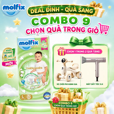 [Chọn QUÀ trong giỏ hàng] Combo 9 Tã/bỉm quần Molfix Thiên Nhiên Super Jumbo (CÓ MIX SIZE) đủ size cho Bé