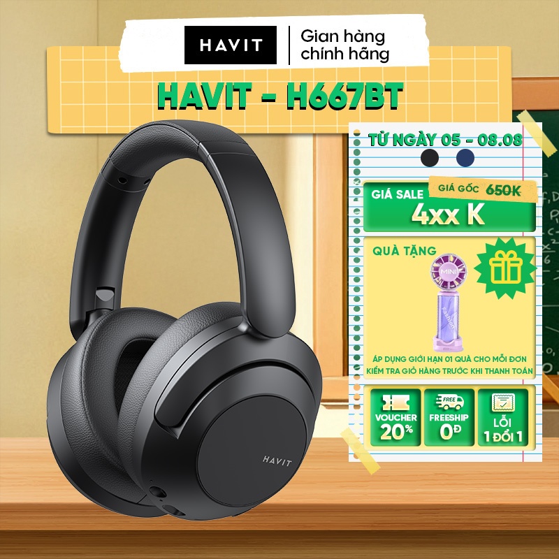 Tai nghe Bluetooth Headphone Havit H667BT Pin 20 tiếng | Kết Nối 2 Thiết Bị | BT 5.3