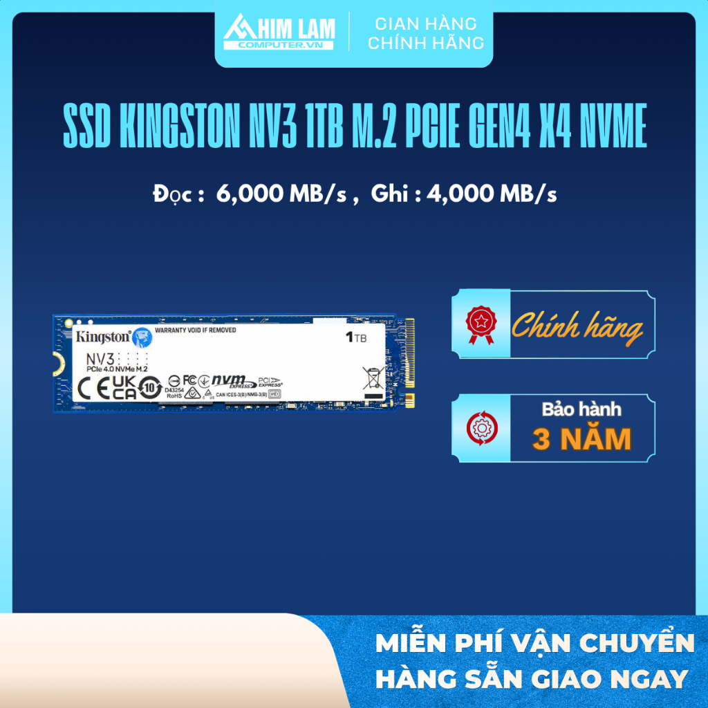 Ổ CỨNG SSD KINGSTON NV3 1TB - NVME M.2 PCIE GEN 4X4 / Bảo Hành 36 Tháng