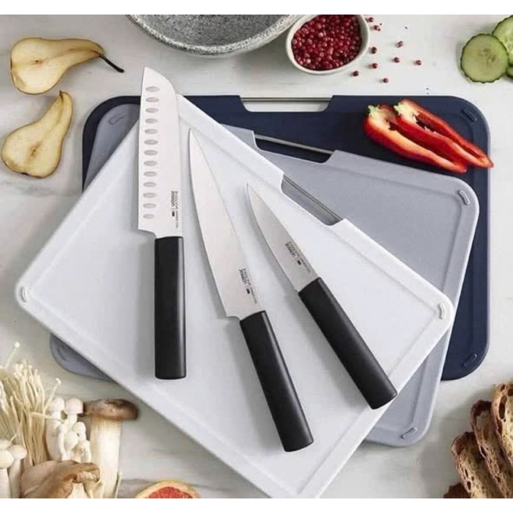Bộ 3 Thớt Kèm 3 Dao Joseph Joseph 60194 Cao Cấp BPA Free 3 Size Thớt + Dao Bếp Inox