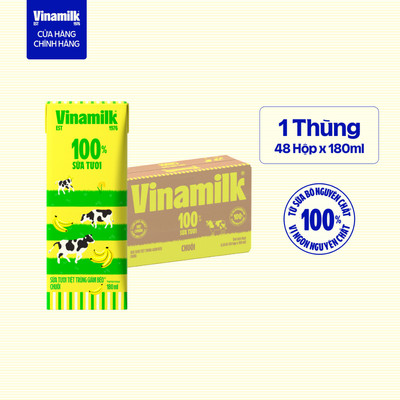 Thùng 48 Hộp Sữa tươi tiệt trùng Vinamilk 100% Chuối 180ml