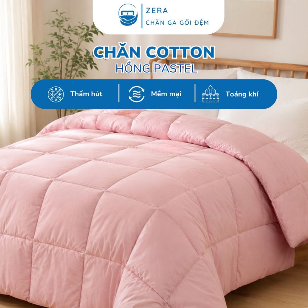 Chăn cotton ZERA cao cấp màu hồng pastel