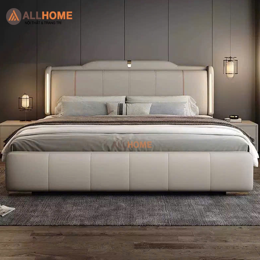 Giường Ngủ Bọc Da Mã GA41 ALLHOME Hàng Cao Cấp Phong Cách Hiện Đại Châu Âu, Có Đủ Size