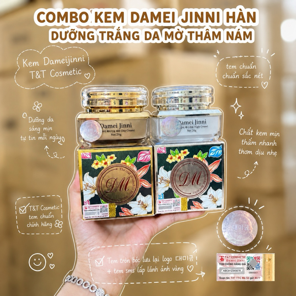 Bộ Kem Face Demejine Hàn Quốc ngày và đêm tái tạo dưỡng trắng mờ thâm nám