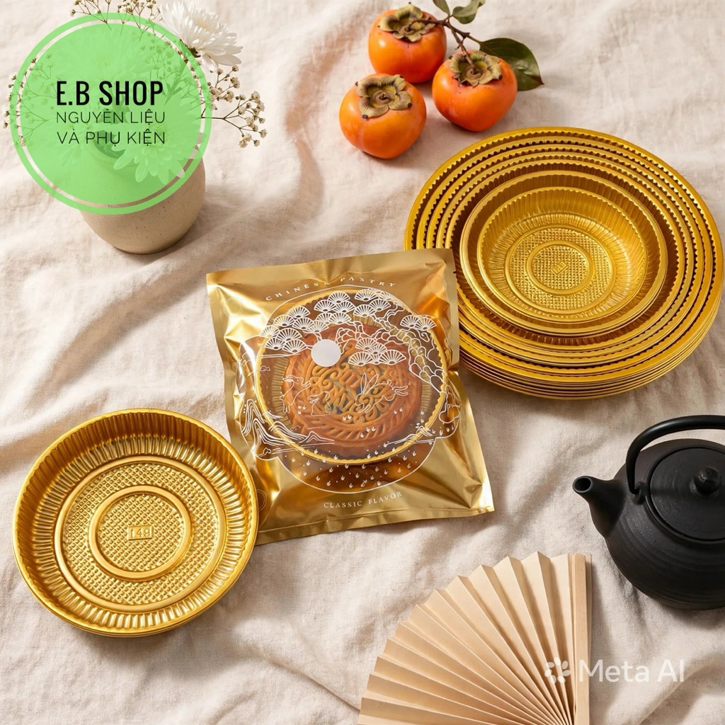 Khay nhựa vàng kèm túi đựng bánh Trung Thu 300g - 600g | Bộ 10 khay + túi