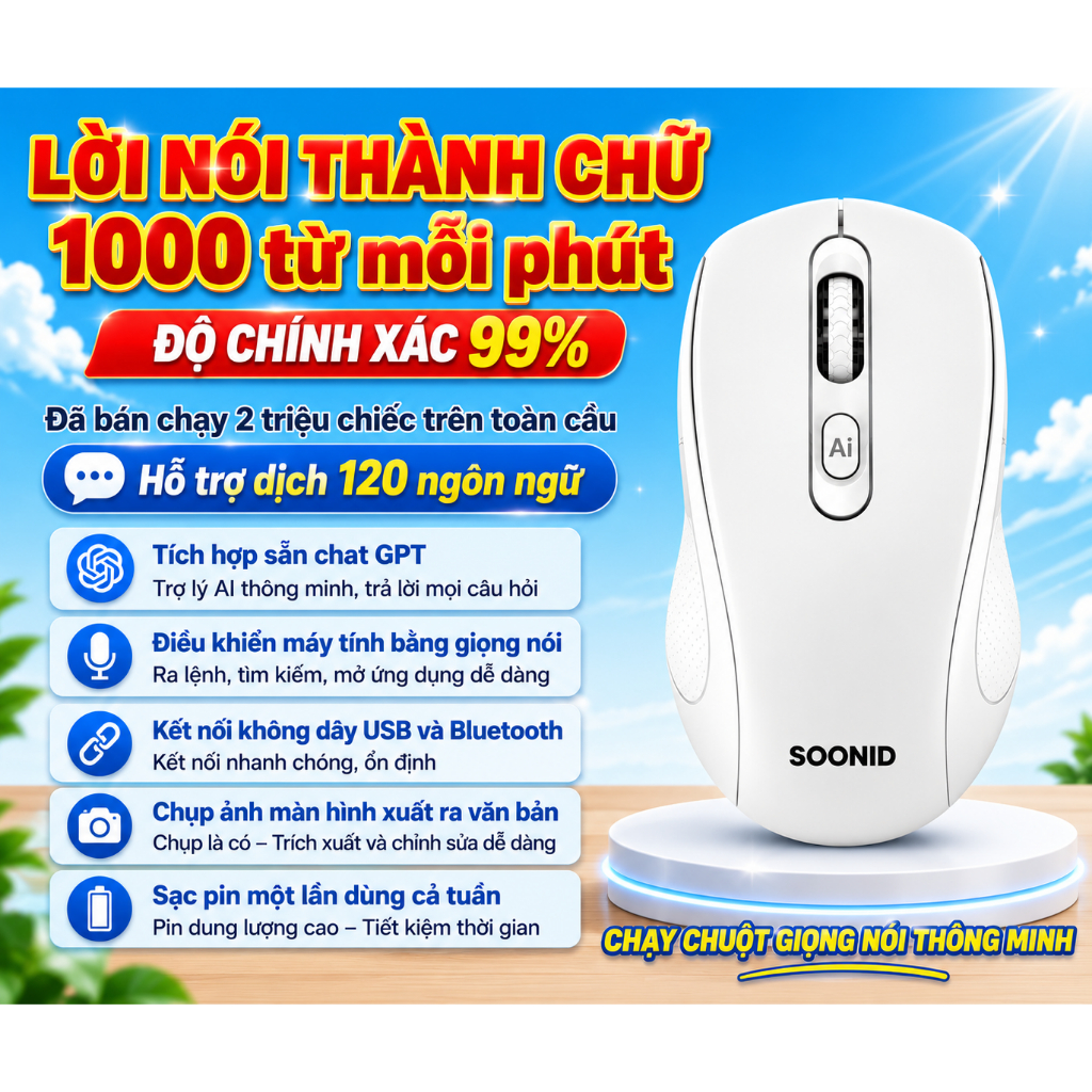 Chuột SOONID AI Plus Bluetooh Sạc Pin,Chat GPT,Chuột AI Thông Minh,Chuyển Giọng Nói Thành Văn Bản,Ph