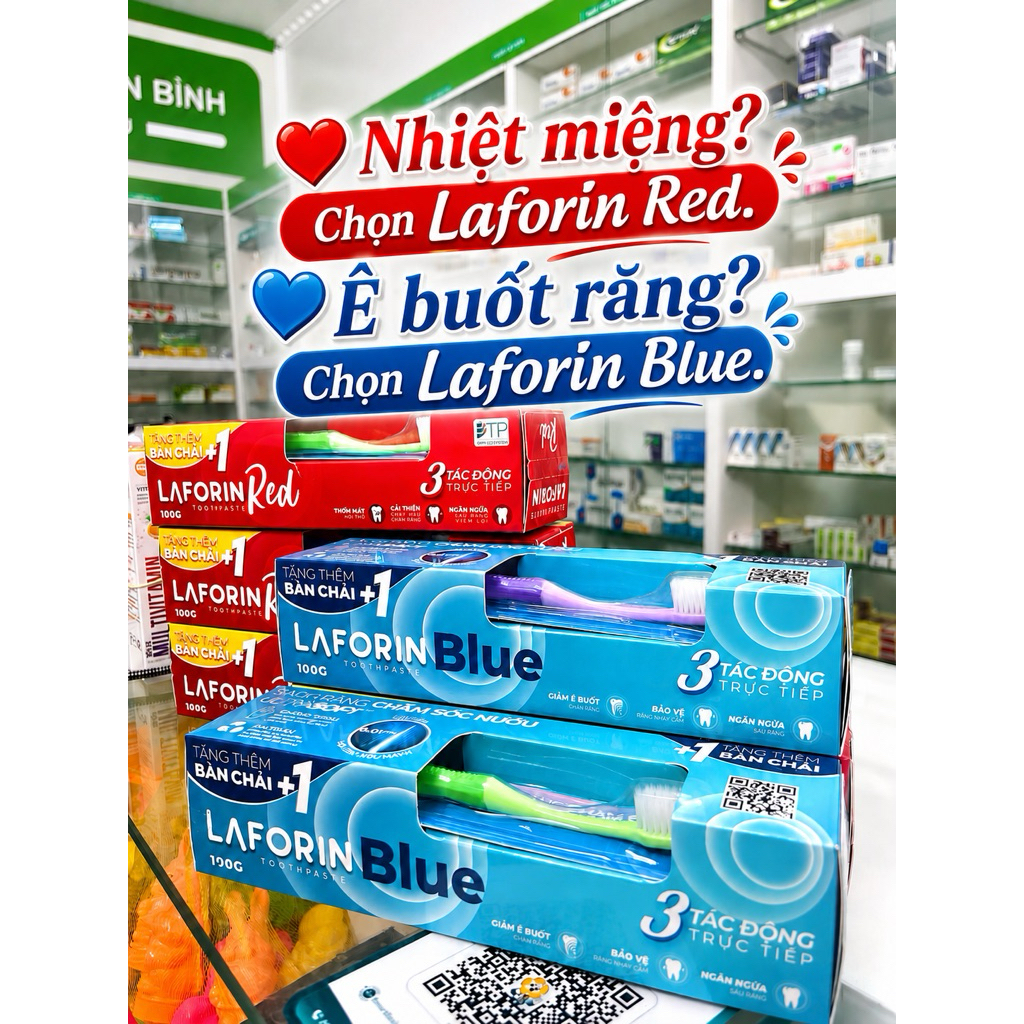 Kem đánh răng Laforin Blue 100g tặng kèm bàn chải( giảm ê buốt răng ) , Laforin Red (hỗ trợ chăm sóc