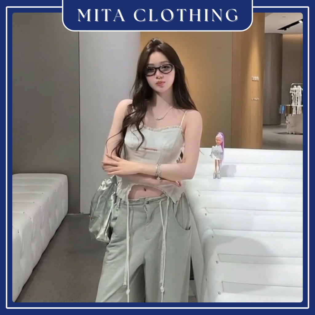 Set Áo Hai Dây Tua Rua Phối Quần Suông Ống Rộng Tôn Dáng Nữ-W46-Mita.clothing