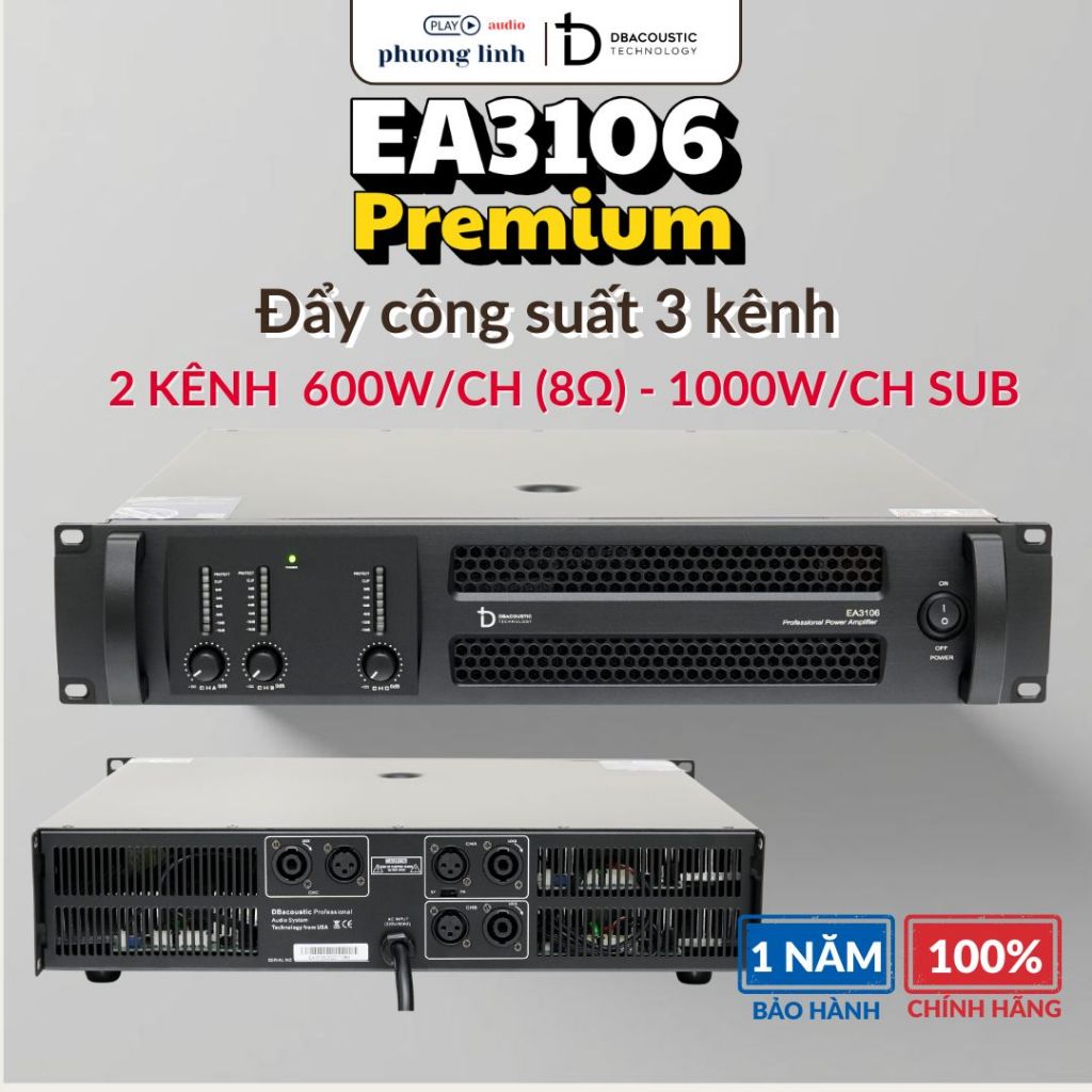 Đẩy công suất Dbacoustic EA3106 PREMIUM - Nguồn Xuyến, 3 Kênh | Bảo Hành 12 Tháng