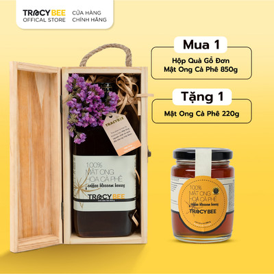 Hộp quà gỗ đơn mật ong Tracybee hoa cà phê 850G