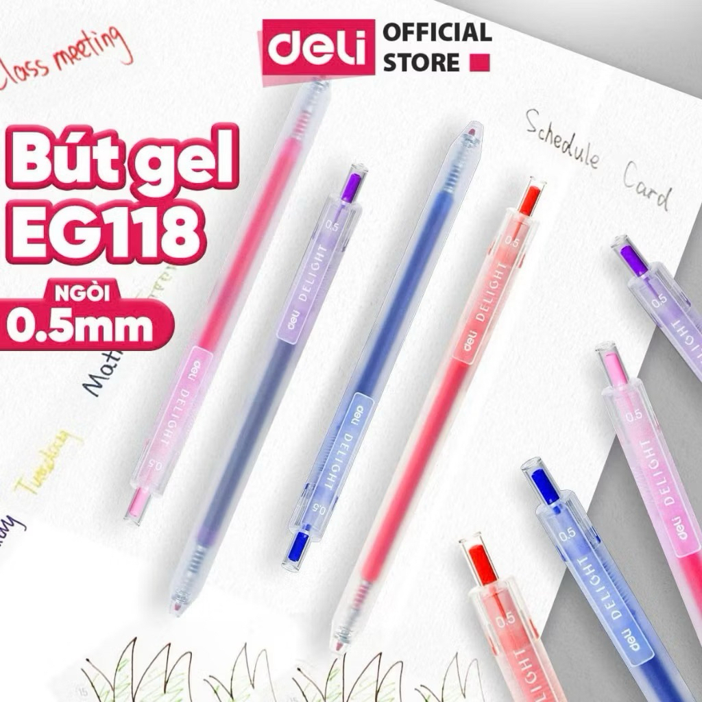 Bút Gel Bấm Deli Delight G118 Ngòi 0.5mm Mực Đen - Viết Êm Mượt, Nét Đẹp, Thiết Kế Trẻ Trung - Văn P