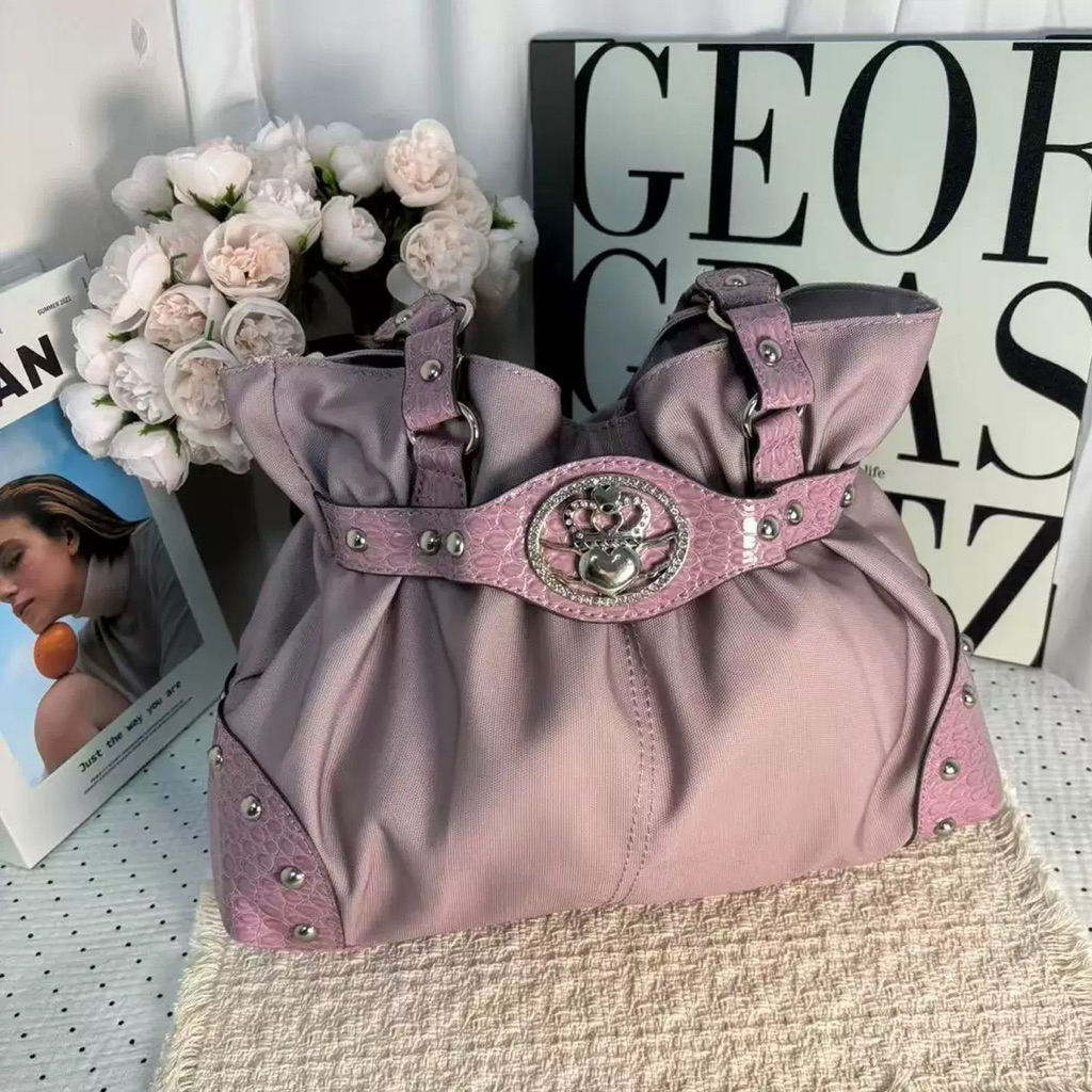[ORDER 10-15DAY] Túi Hobo Vintage Dusty Pink Crown Charm Y2K
