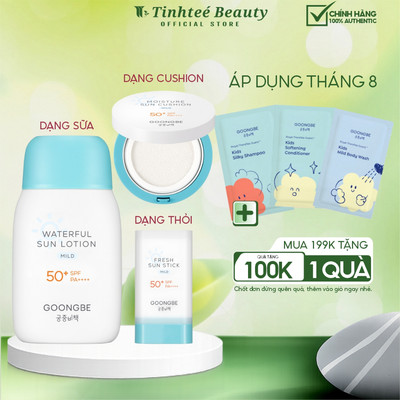 Kem Chống Nắng Cho Bé Thuần Chay GOONGBE Dạng sữa 80g, Dạng thỏi 23g, Phấn nước 14g