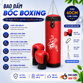 Vỏ Bao Cát Đấm Bốc Tập Võ BOXING 3 Lớp Siêu Bền, Vỏ Bao BOXING Tặng Kèm Bộ Đấm Bốc Tập Tại Nhà Và Găng Tay Cho Bé