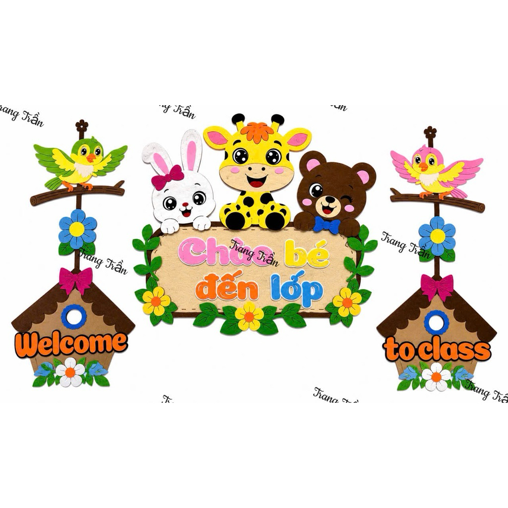 🦒 Bộ rèm cửa mầm non “Welcome to Class – Chào bé đến lớp” 🐰🐻 VIP2