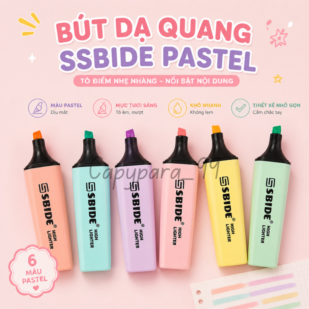 Bút Đánh Dấu Highlight Pastel Nhiều Màu, Bút Highlight, Bút Dạ Quang Màu Pastel Siêu Xinh SALE