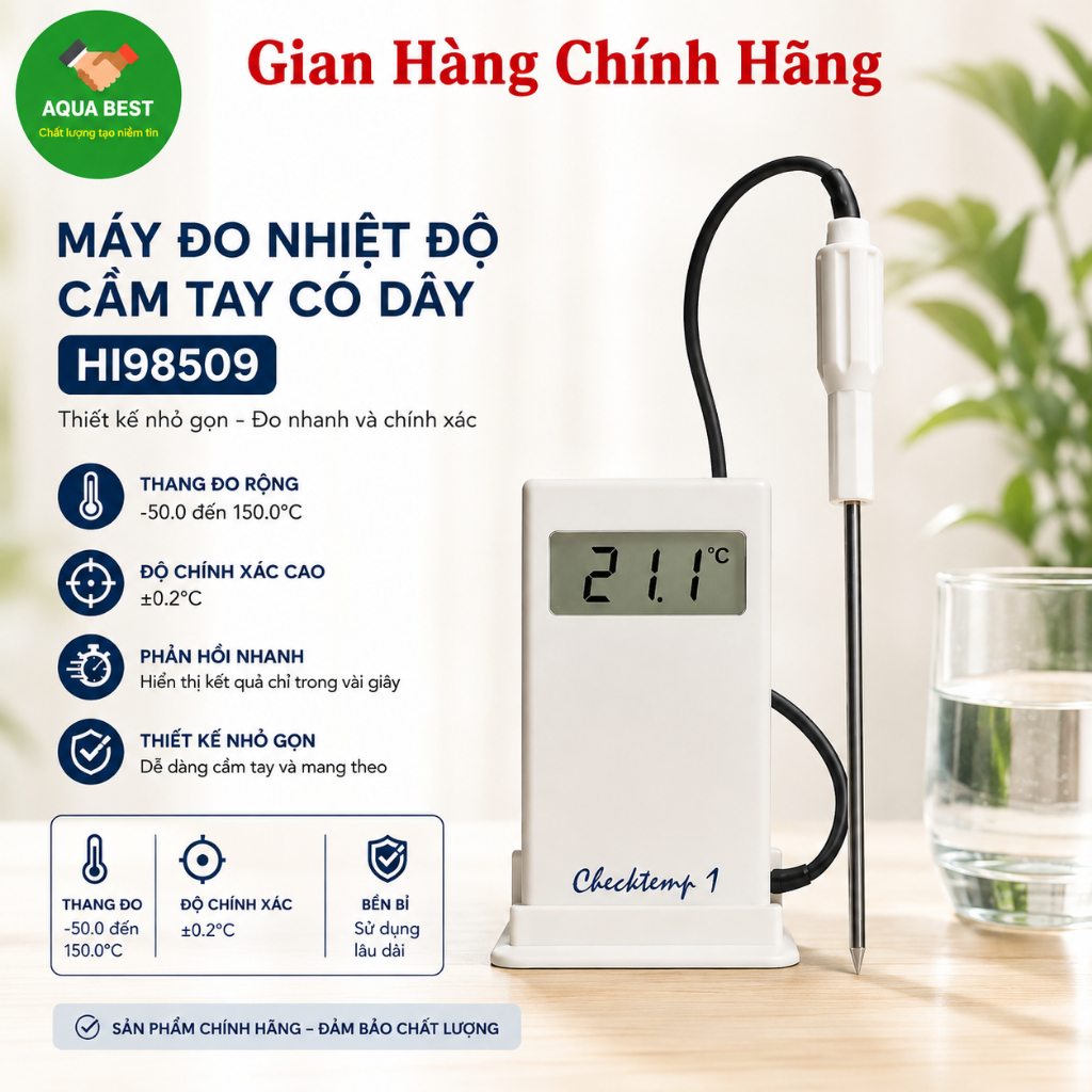 [Chính Hãng] Máy đo nhiệt độ cầm tay có dây HI98509 Hanna, Máy đo nhiệt độ Hanna HI98509, cáp 1m