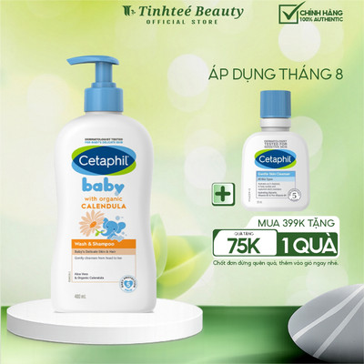 Sữa tắm dưỡng ẩm dịu lành cho bé với Calendula hoa cúc hữu cơ CETAPHIL BABY W&SHAMPOO CALENDULA 400ML