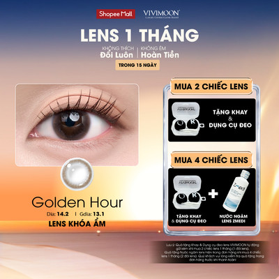 Lens cận khóa ẩm VIVIMOON màu nâu tự nhiên Golden Hour, kính áp tròng hạn sử dụng 1 tháng
