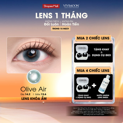 Lens cận khóa ẩm VIVIMOON màu xanh Olive Air, kính áp tròng hạn sử dụng 1 tháng