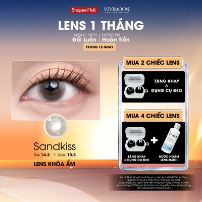 Lens cận khóa ẩm VIVIMOON màu nâu cát ánh vàng Sandkiss, kính áp tròng hạn sử dụng 1 tháng