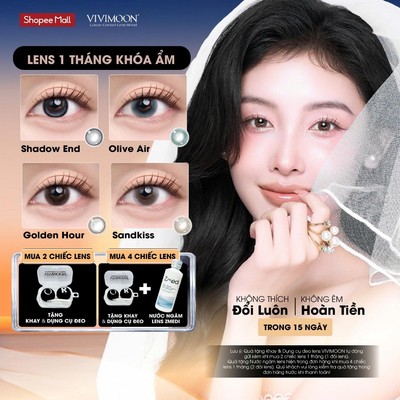 [Giá 1 bên mắt] Lens 1 tháng khóa ẩm VIVIMOON, kính áp tròng màu độ cận 0 - 8, Dia 14.2 mm